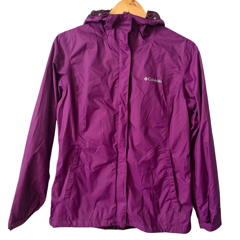 Columbia Omni-Tech Rain Jacket Women Medium Purple Hooded Waterproof Lightweight